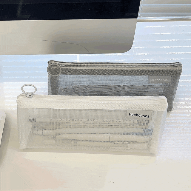 [베스트][1+1추가할인] 심플 삼각 매쉬 망사 필통 펜케이스 펜슬 파우치 메쉬