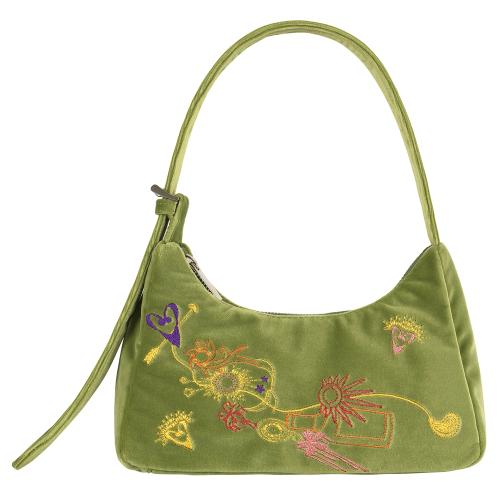 Multicolour Embroidery Velvet Mini Bag _ GREEN