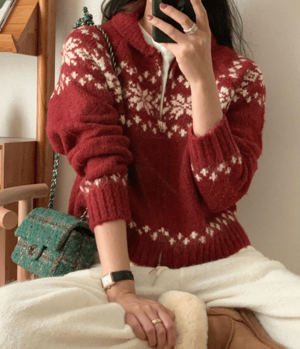 [❤️노르딕가디건] 런던레이스 스노우 집업 눈꽃 집업 카라 가디건 2color