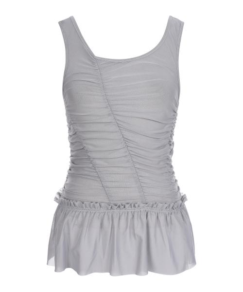 SHIRRED FRILL SLEEVELESS TOP 메쉬 프릴탑 LIGHT GREY BR2CV005