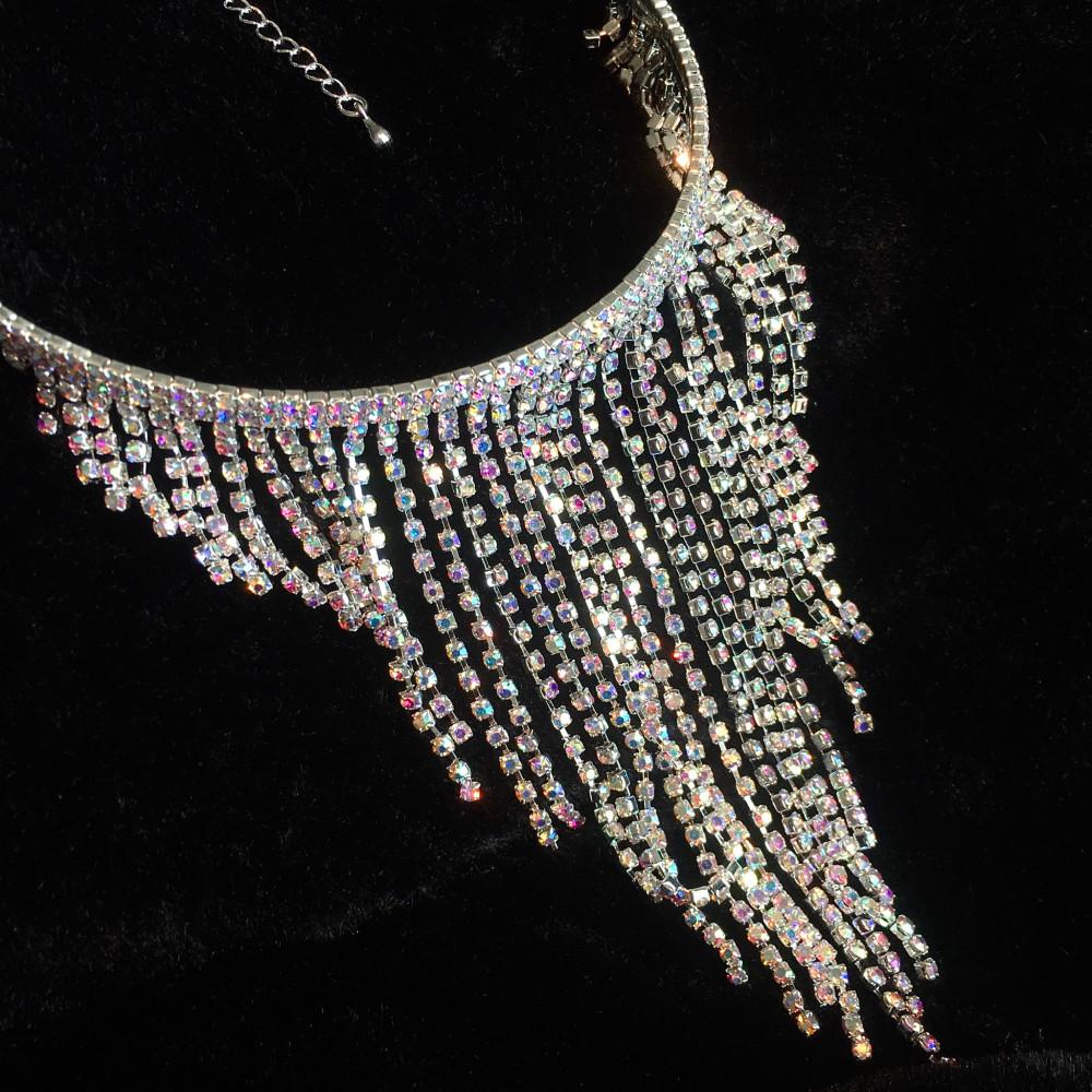 658 무차차모나 제작 화려하게 빛나는 오팔 큐빅 샹들리에 드롭 초커 목걸이 - 2컬러
