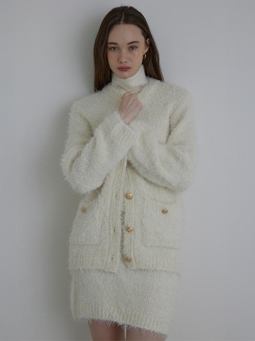 Furry alpaca knit cardigan (Ivory)