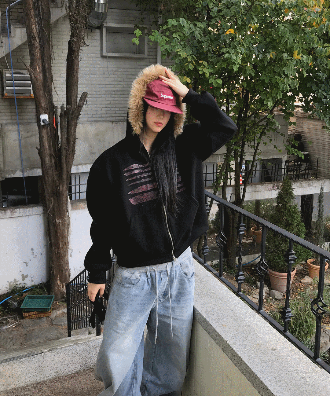 OW 아메리칸 플래그 라쿤 후드집업