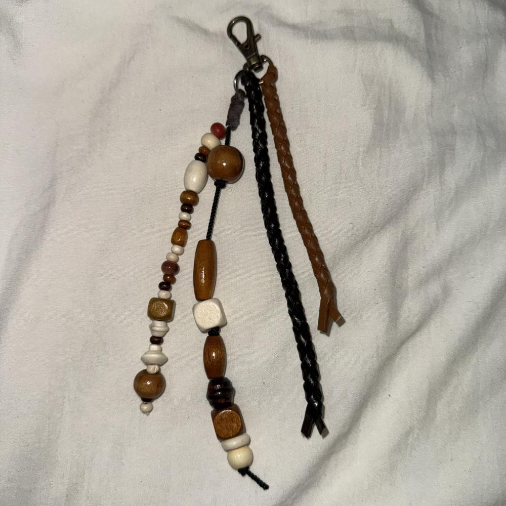 Leather keychain brown wood mix + 가죽키링 빈티지키링 키홀더 열쇠고리