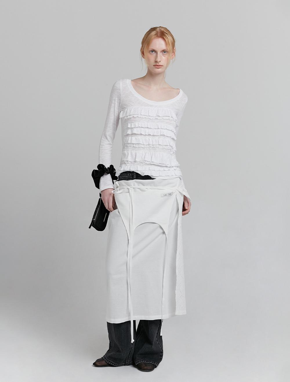 FRILL U NECK T-SHIRT [WHITE]