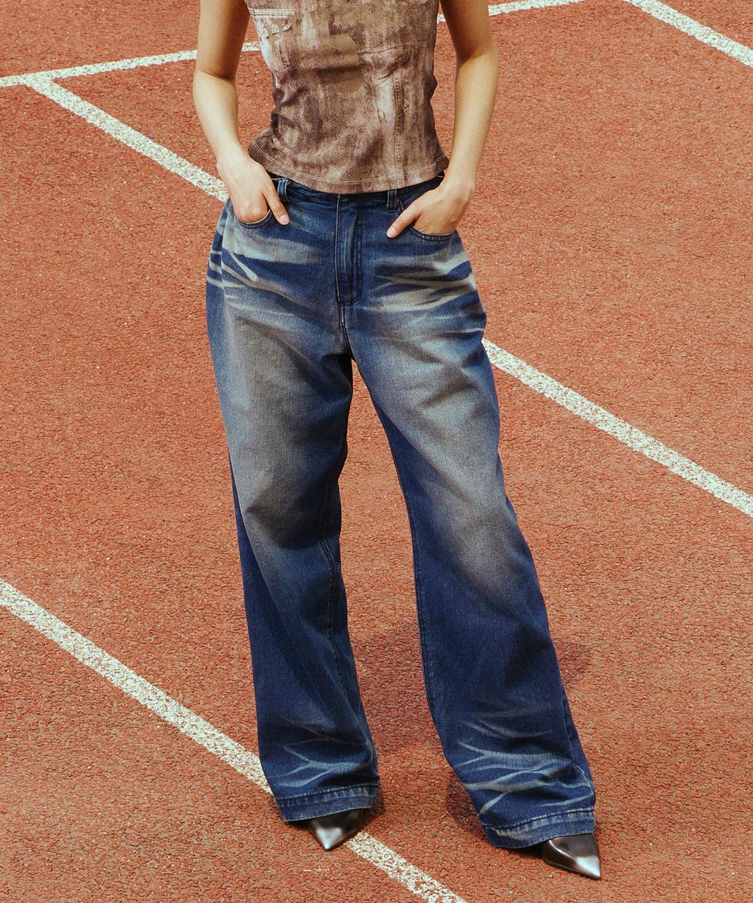 VINTAGE WASHED DENIM PANTS INDIGO DENIM