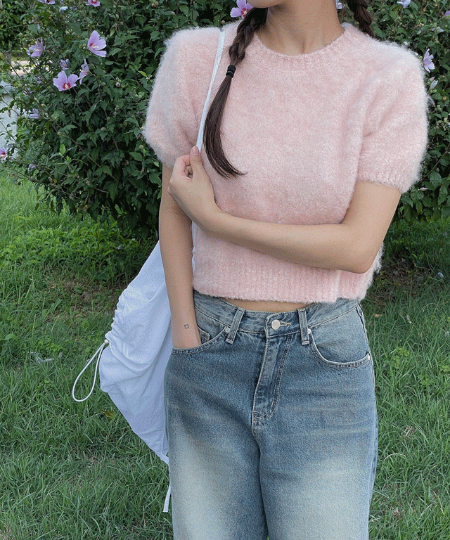 푸들 울 라운드 반팔 니트