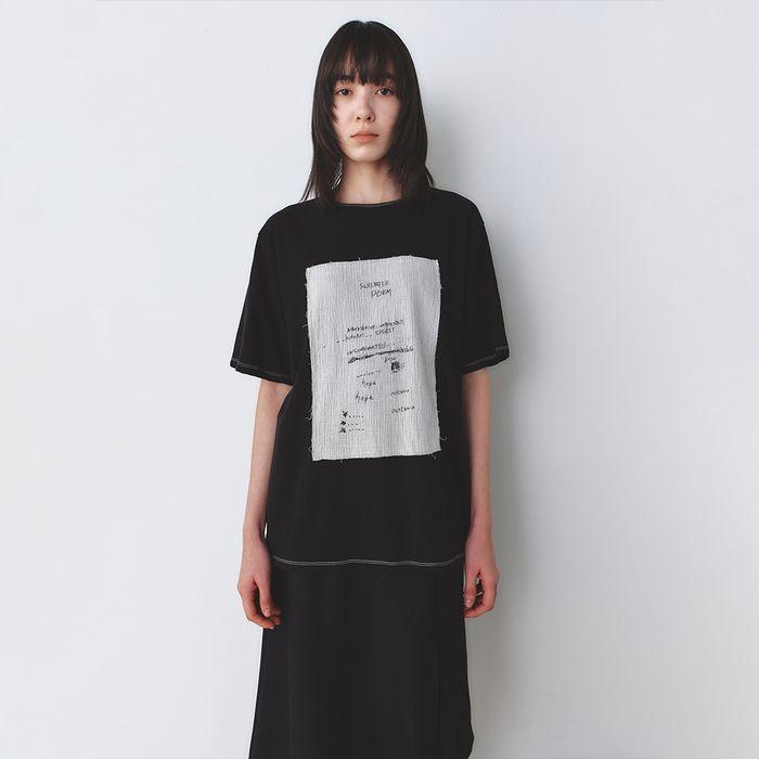 스케치 아플리케 티셔츠 BLACK