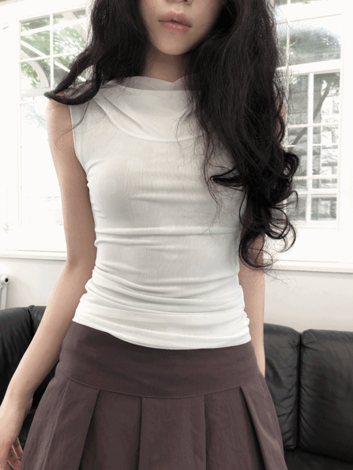 see-through hood sleeveless (3color) / 시스루 후드 슬리브리스