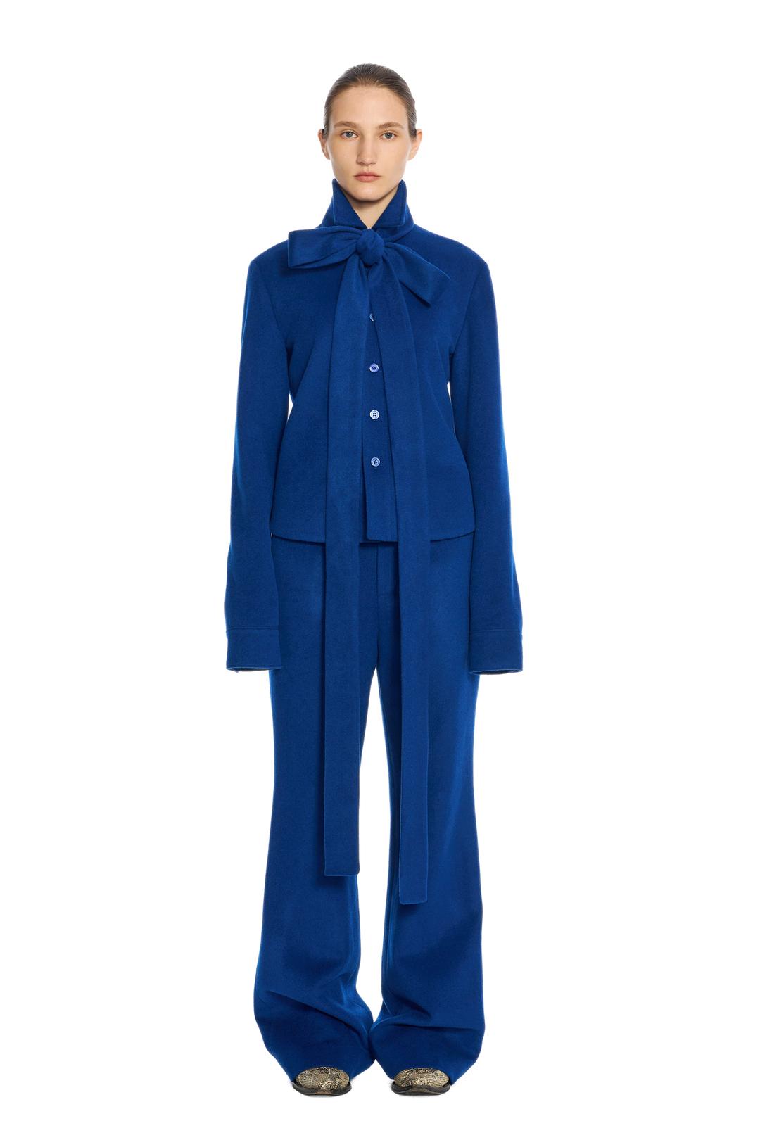BLUE WOOL RIBBON TIE SHIRT