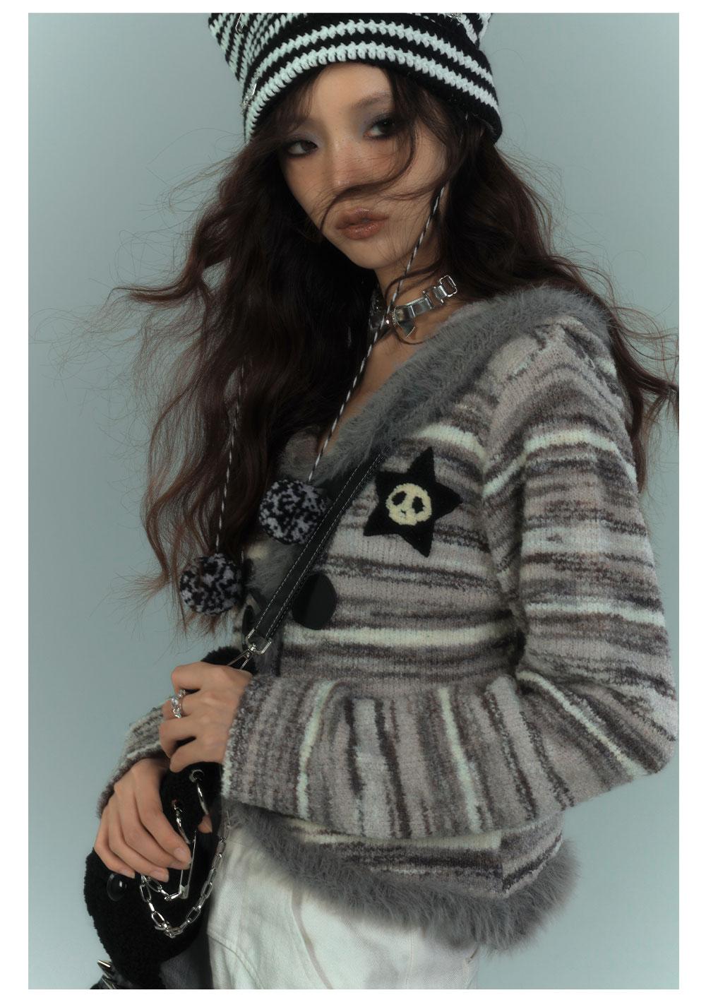 YUKAHOUSE Harajuku short Hood sweater cardigan