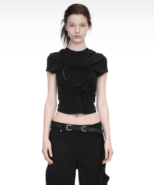 HEART BRAID HOODIE T-SHIRT BLACK