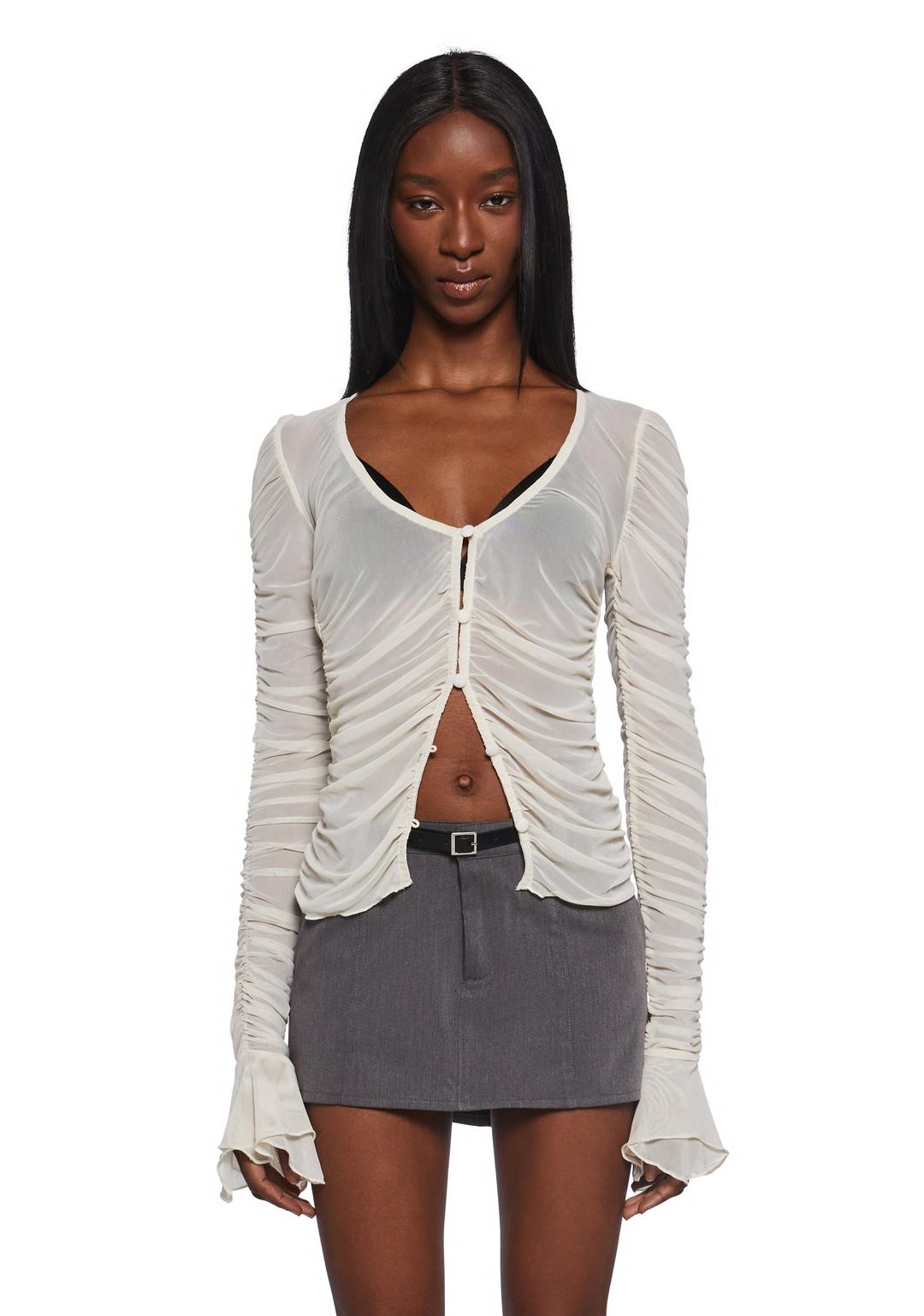 Divine Status Chiffon Blouse - Ivory - OFF WHITE / XX-Small