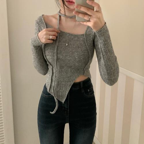 프렌치 초커 언발 긴팔 티셔츠