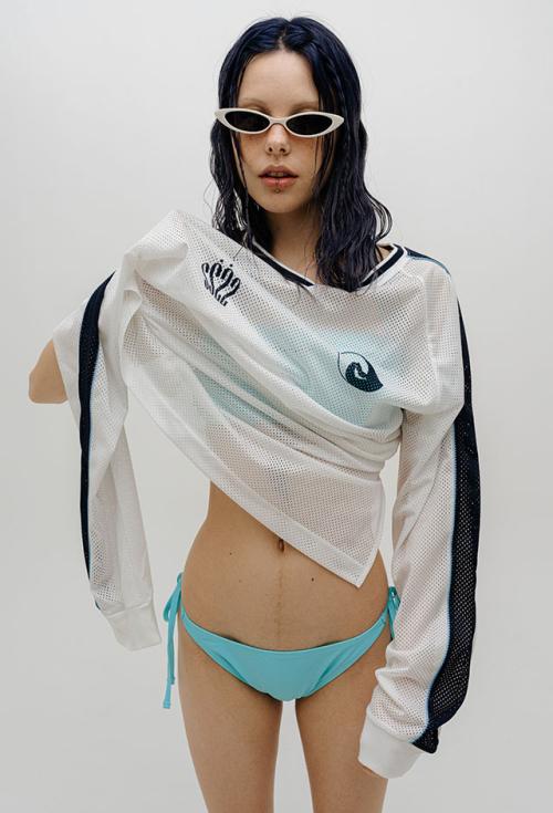Oversized Sporty Moto Jersey-White