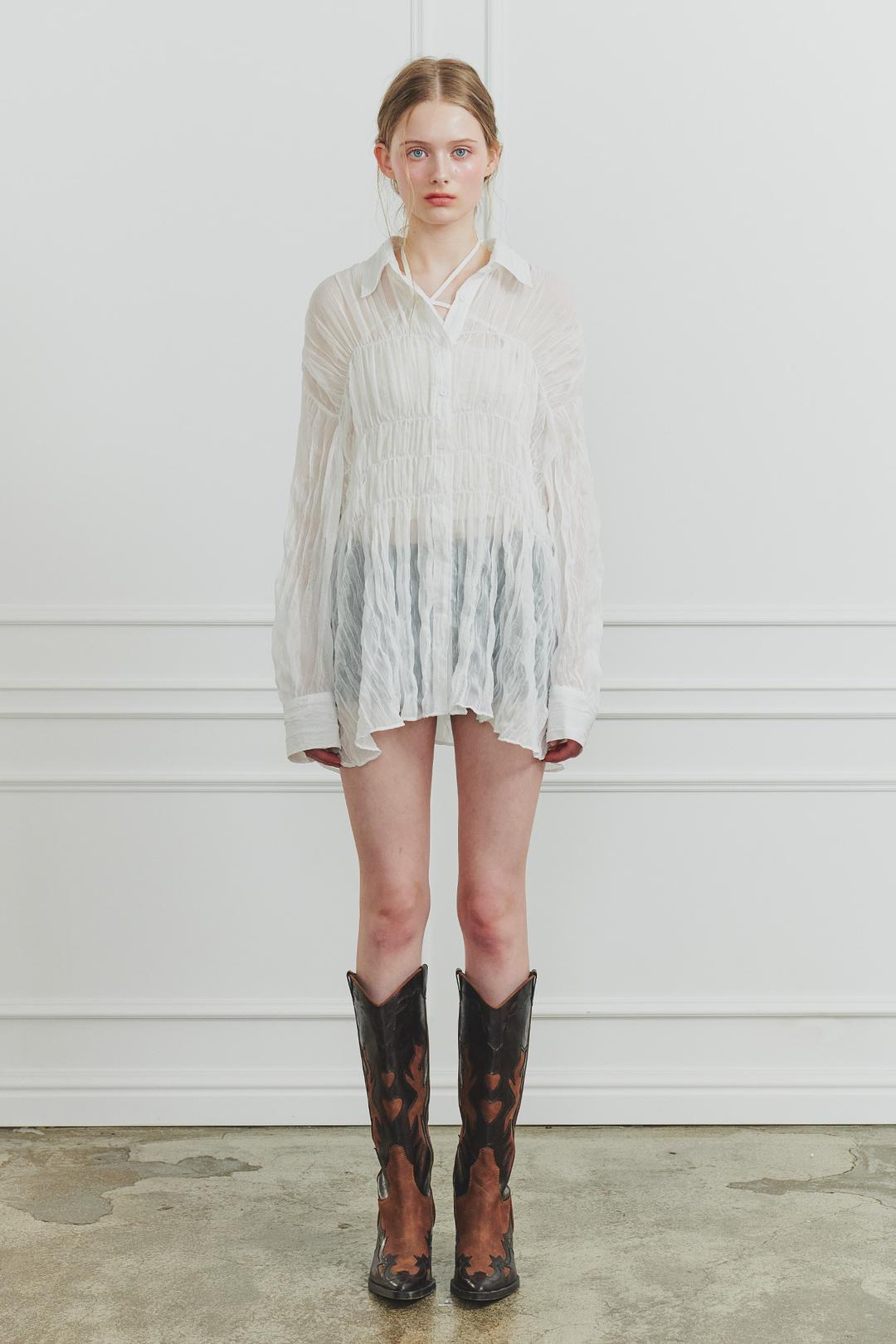 [5/8~] MEMORY SHIRRING SHIRT white