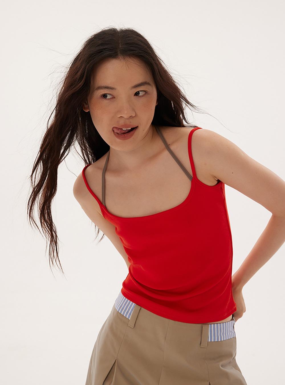 Red Halter Neck Strap Cotton Camisole