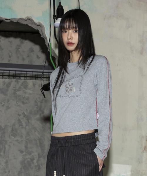 WXT036 우물 안 거북이 파이핑 롱슬리브 (MELANGE GRAY)