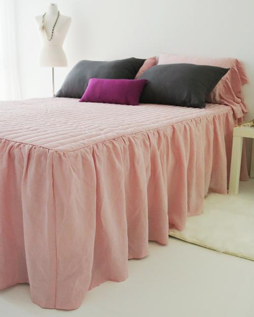 핑크 린넨 베드스커트