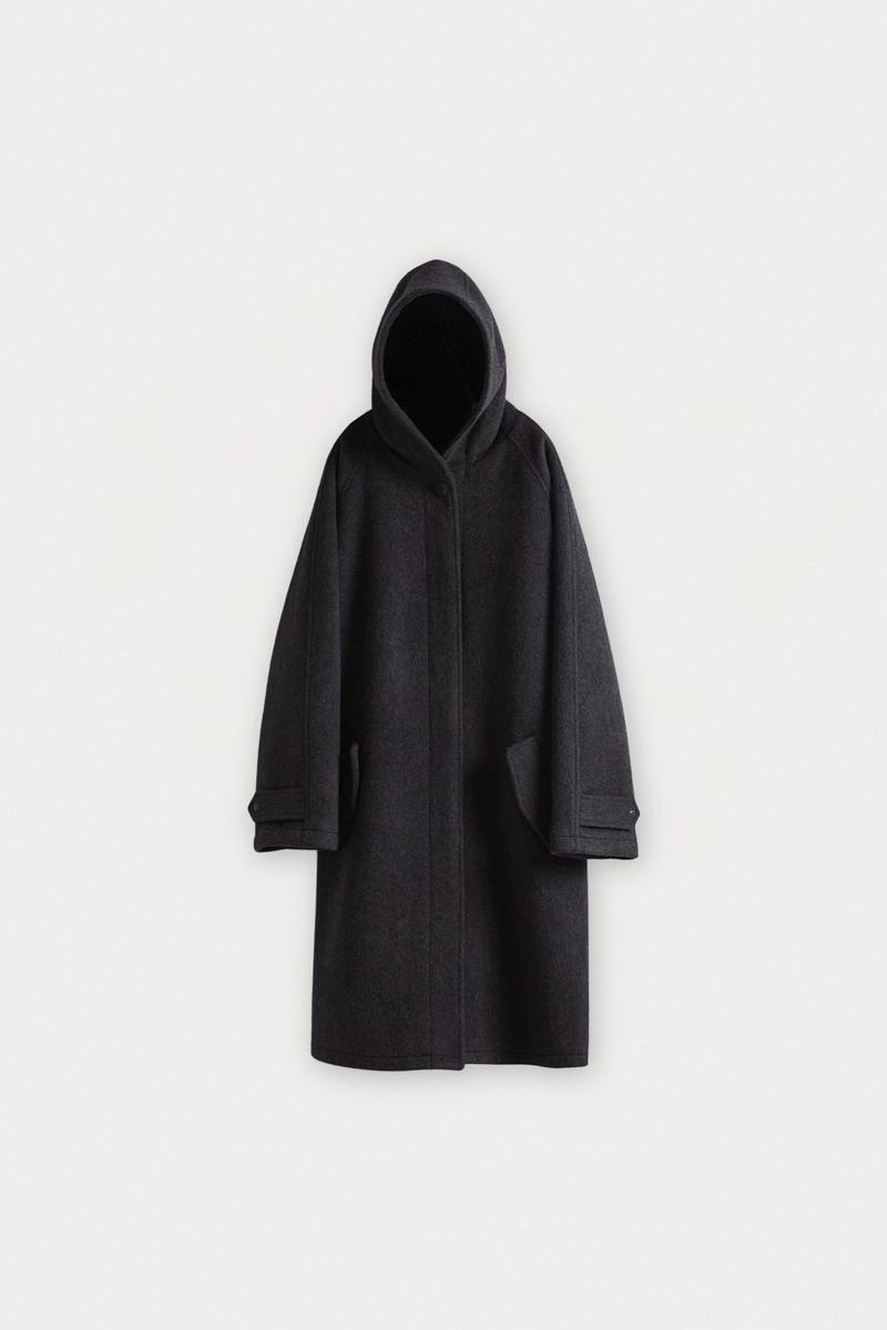 HANE - 레글런 울 후드 코트_Charcoal