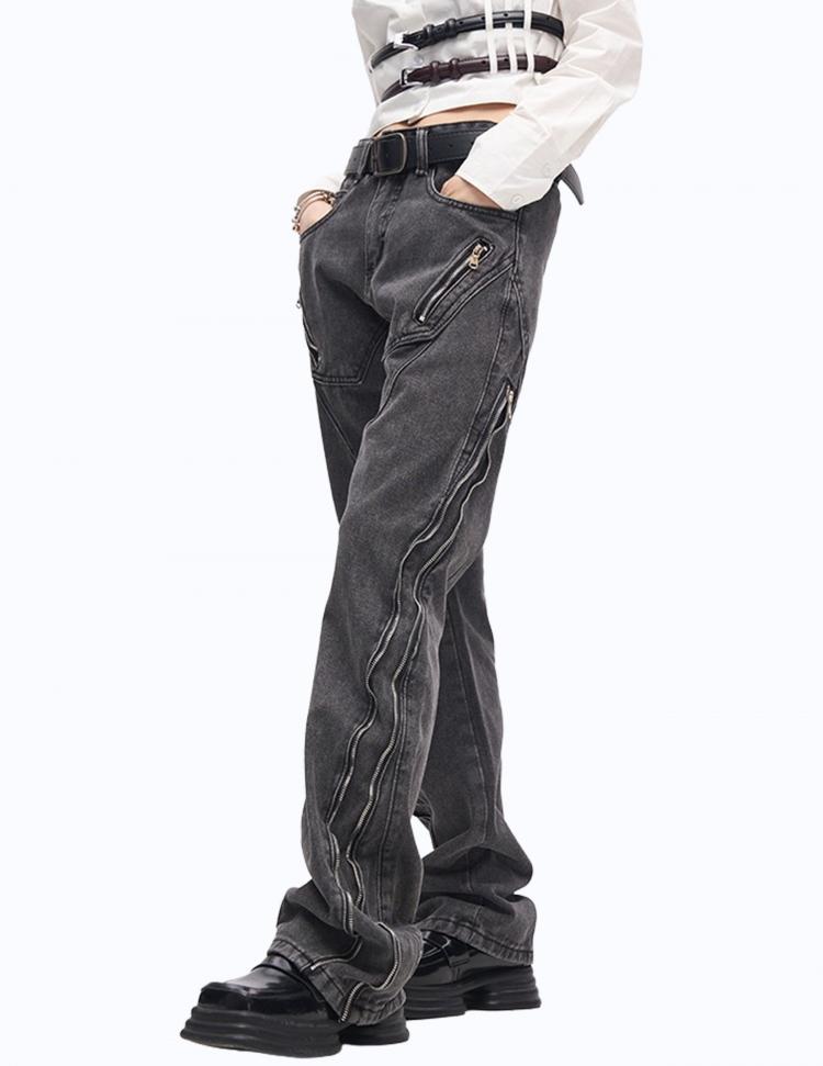 유니섹스 멀티 지퍼 라인 데님팬츠