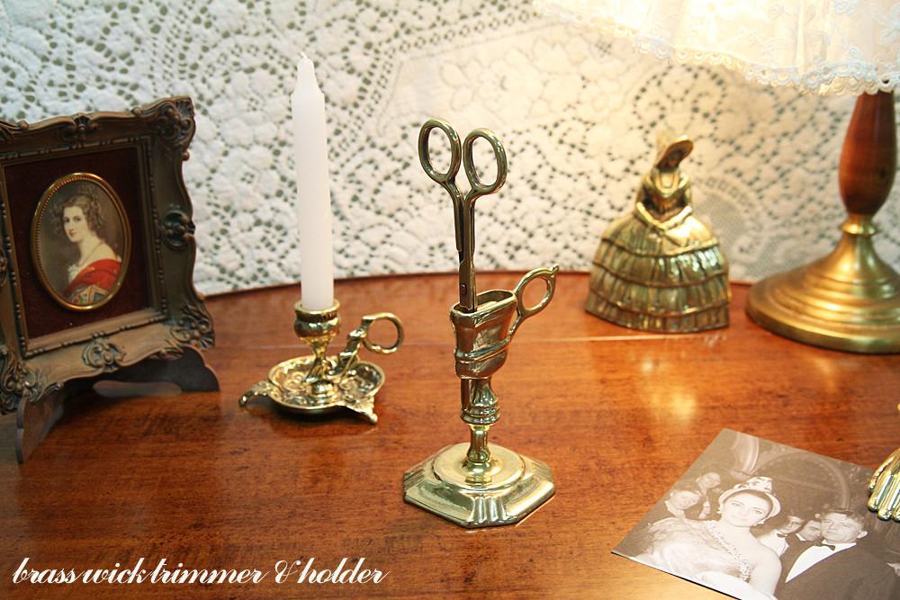 이태리 골드 브라스 심지가위 & 홀더 캔들스너퍼 엔틱 윅트리머 촛불끄기도구 윅디퍼 : 제우스 갤러리