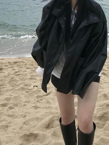 faux smooth leather jumper