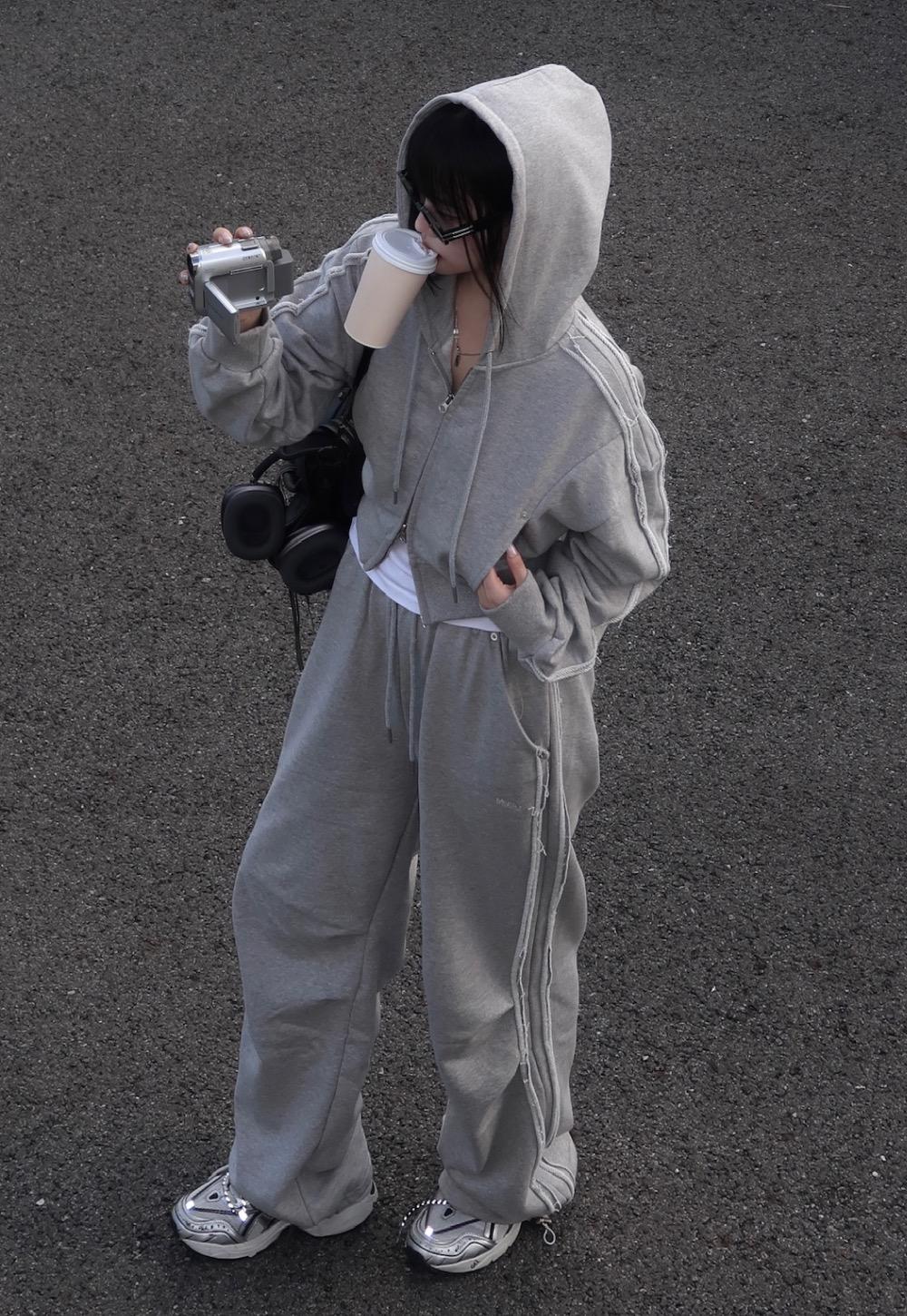 MOSO Raw Stitch Zip-Up Set / Grey