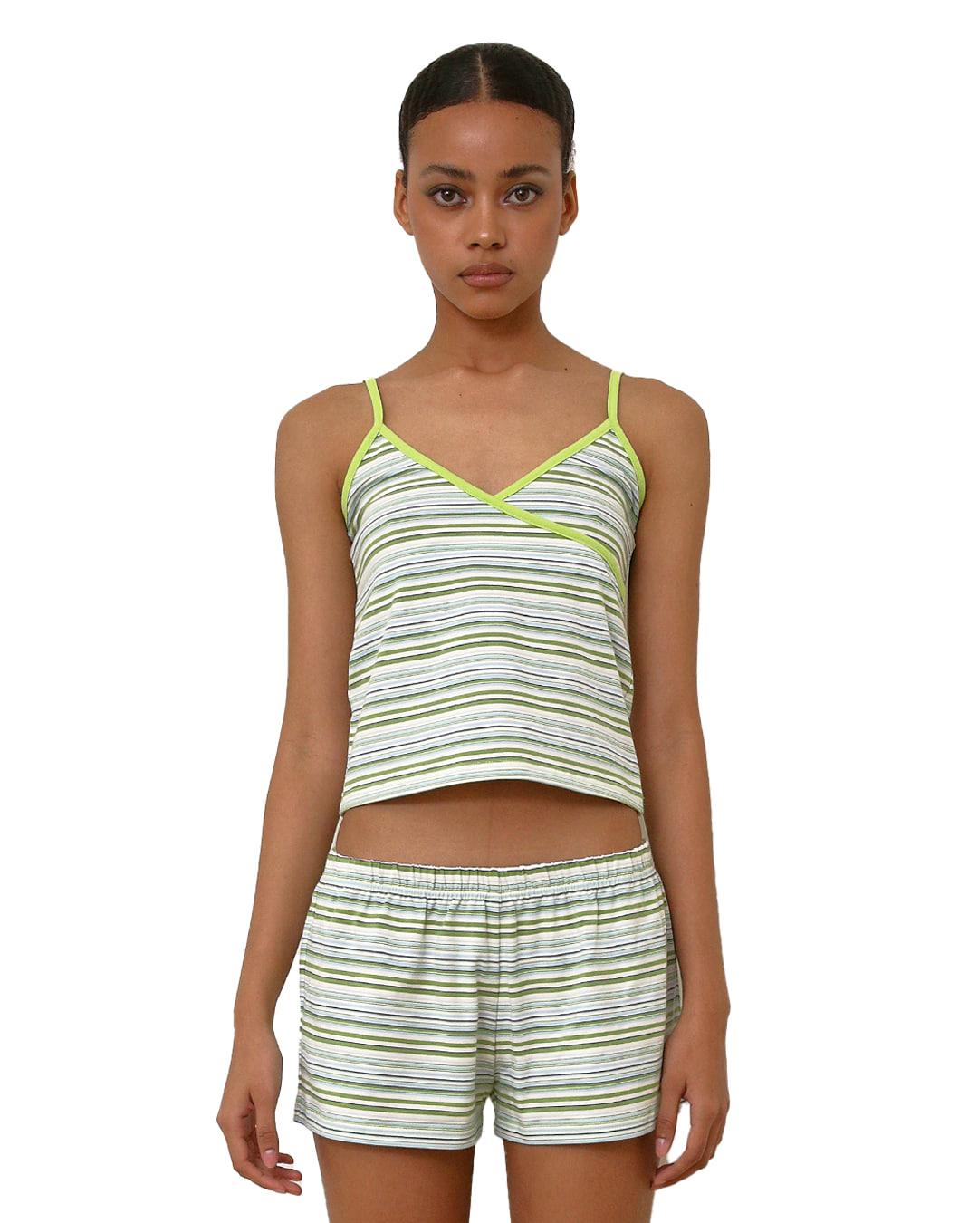 V-NECK RIBBED CAMISOLE TOP, MULTI STRIPE