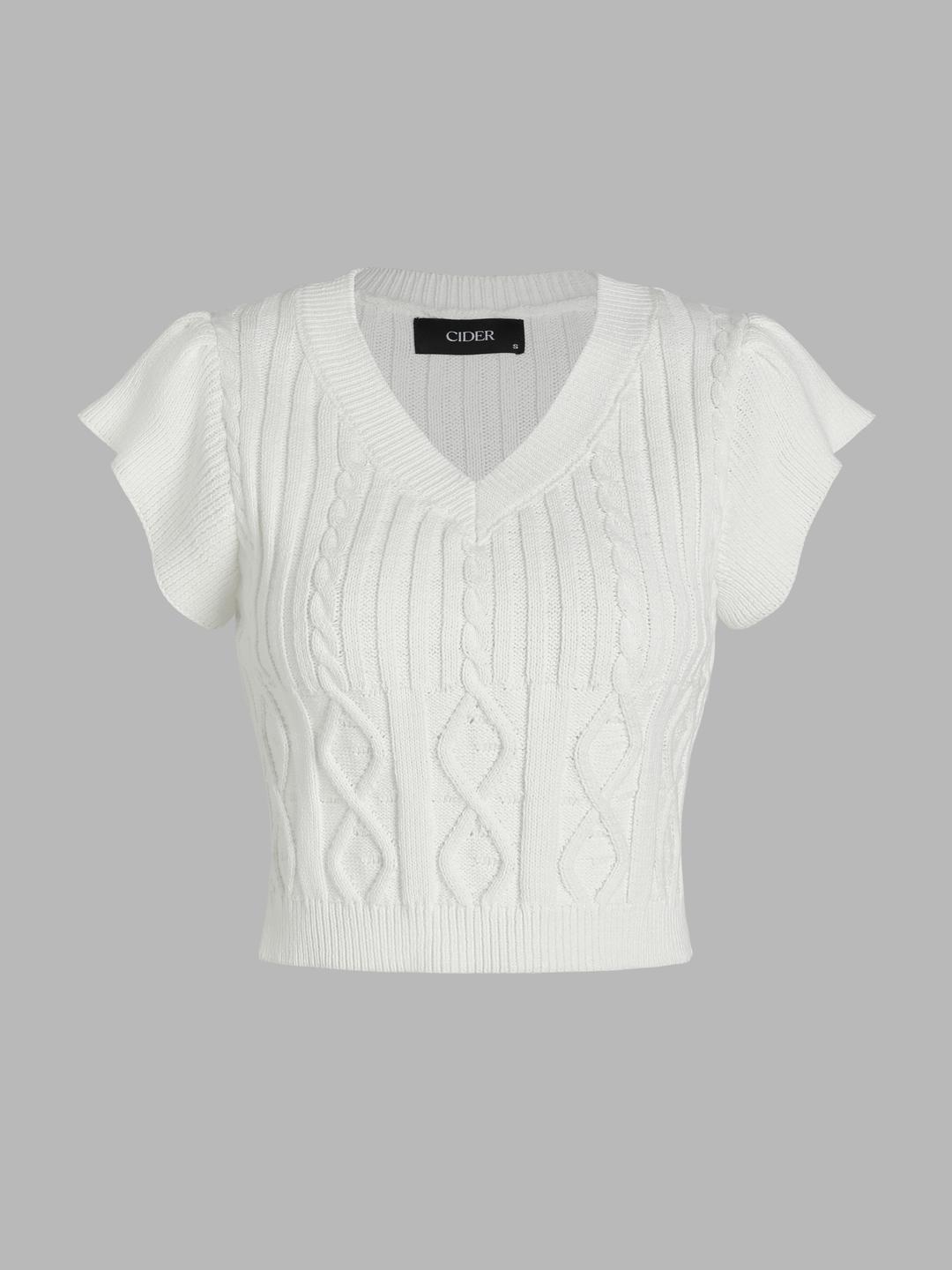 브이넥 니트 반소매 상의