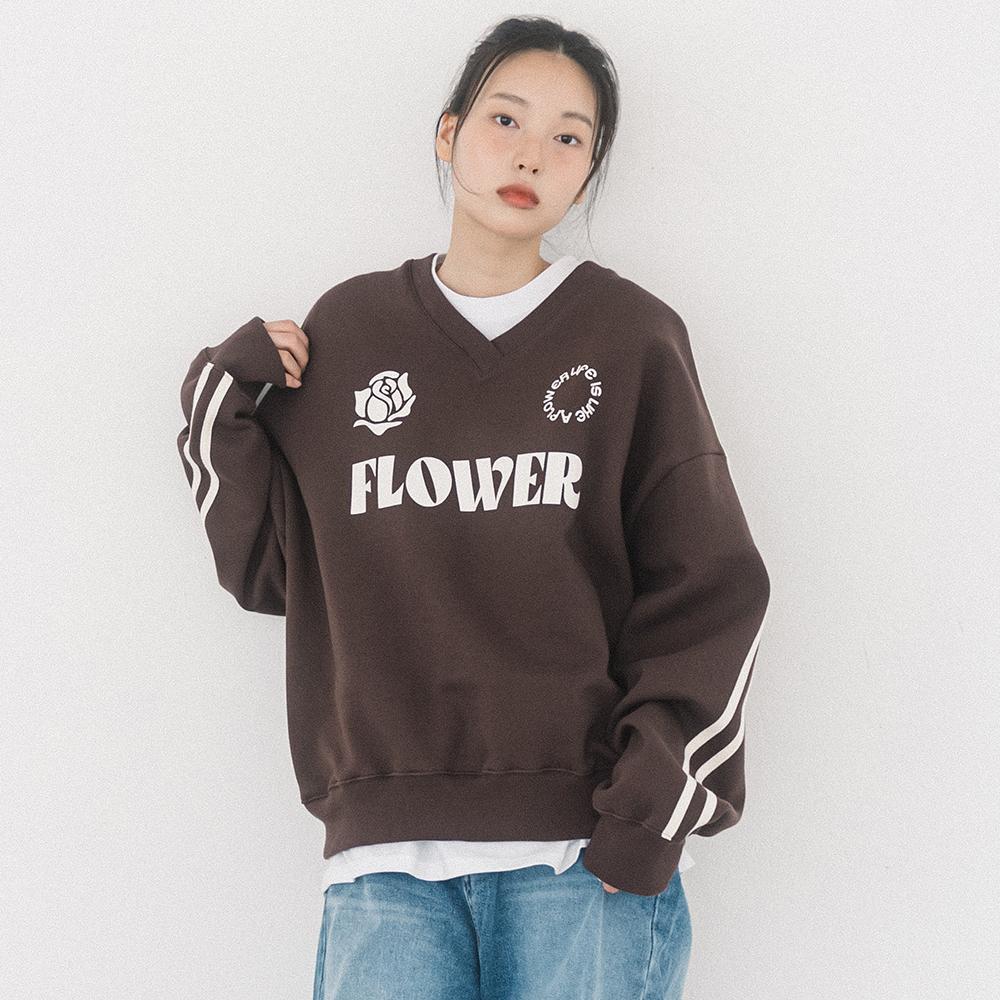OVERSIZE UNIFORM V-NECK SWEATSHIRT(BROWN)