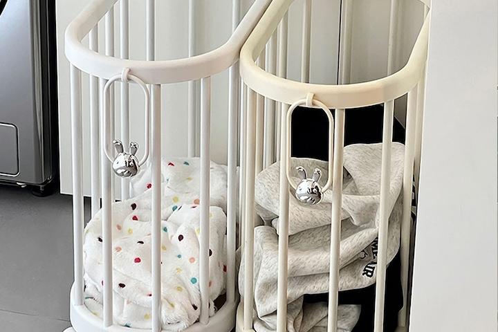 토끼 핸들 틈새 빨래바구니 이동식 폼롤러 카트 트롤리 틈새 수납 선반 보관함 2colors