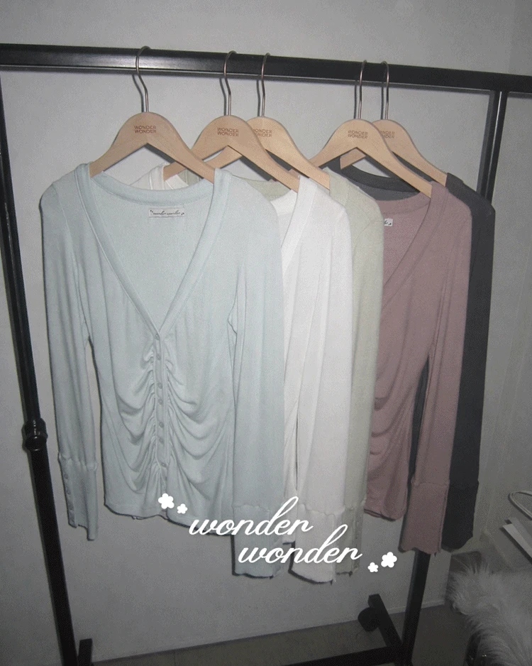 [얼리버드15%/MADE] 히르 소매 버튼 셔링 브이넥 가디건