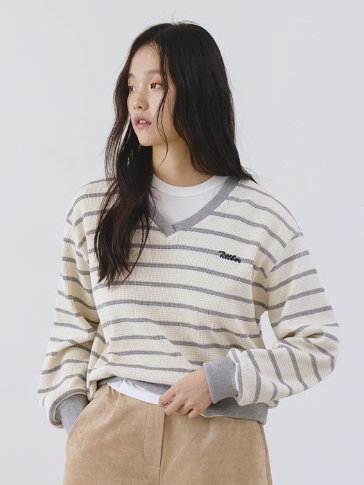 와플 V넥 스웻 셔츠_Cream