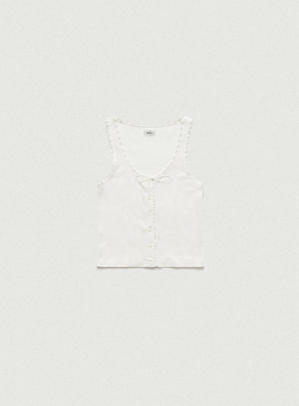 [6/10 14:00 Release] White Ravioli Lace-Trim Tank Top