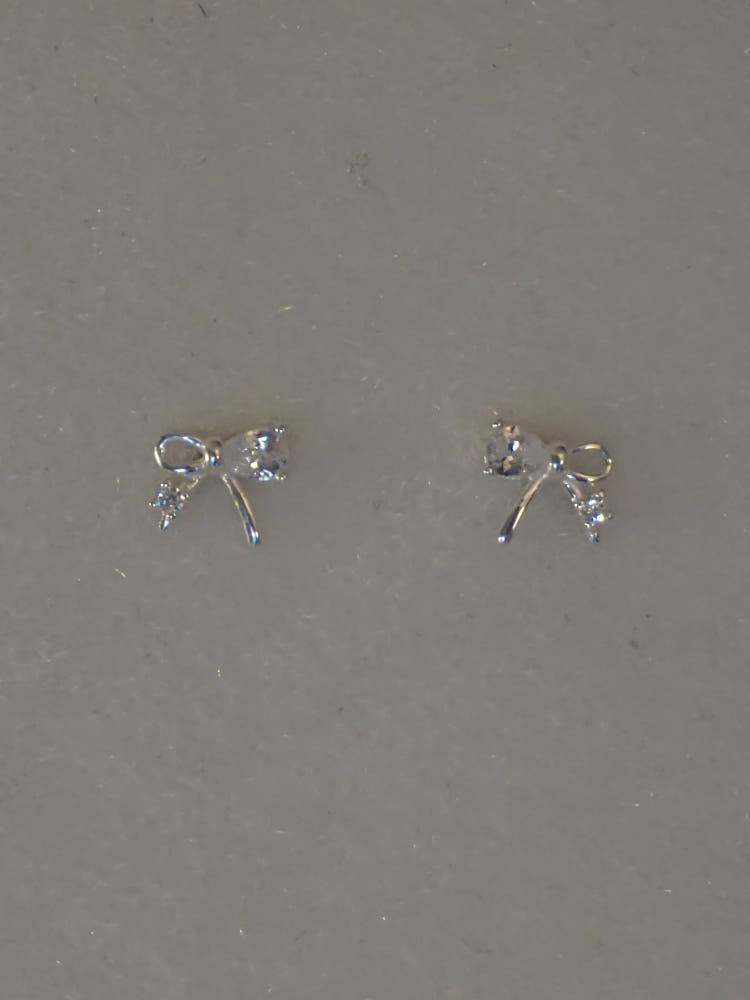 마고 925 샐리 미니 큐빅 리본 귀걸이