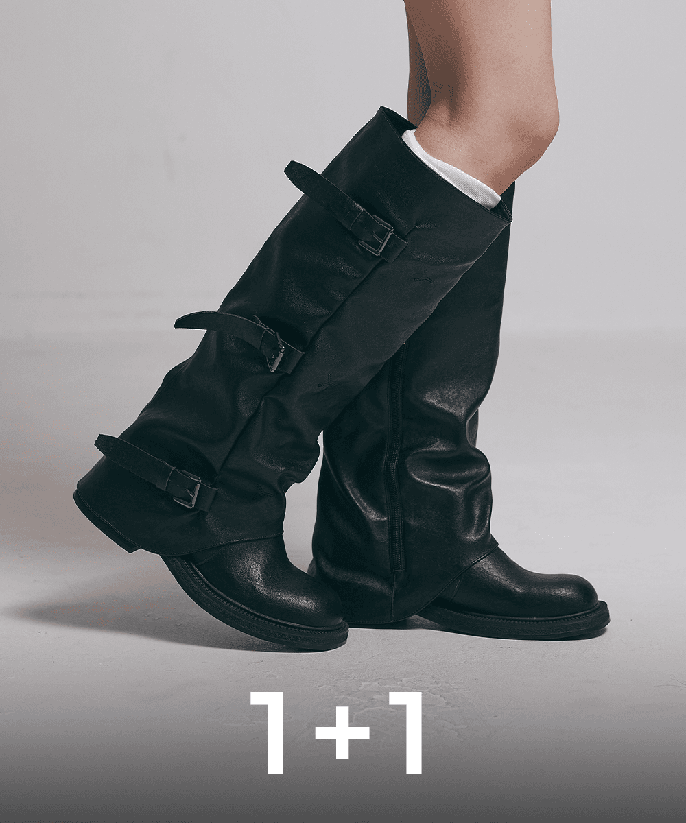 [1+1] 바르크 소가죽 폴딩 버클 롱 부츠