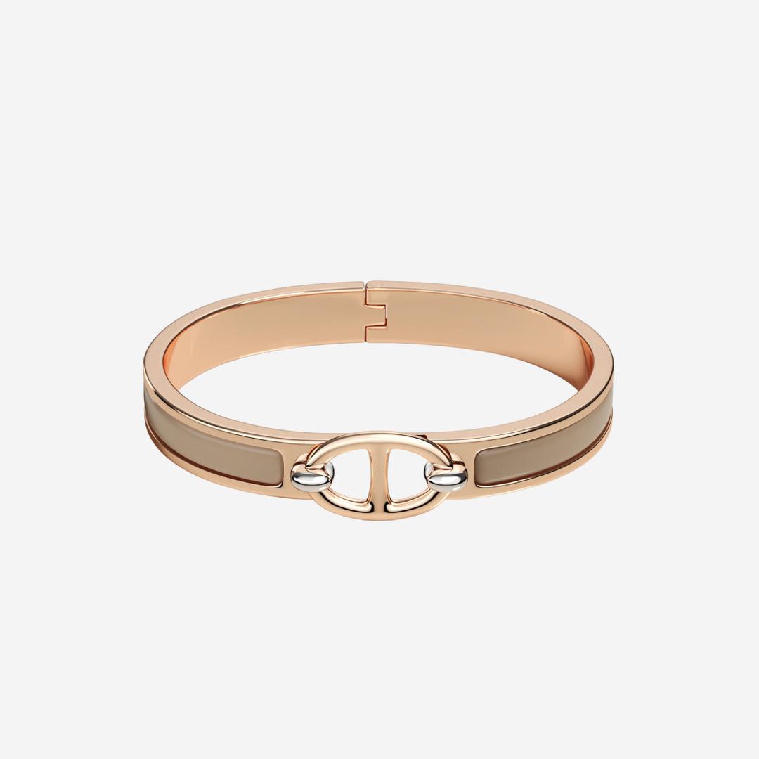 (W) Hermes Mini Clic Chaine D'Ancre Bracelet Rose Gold & Marron Glace