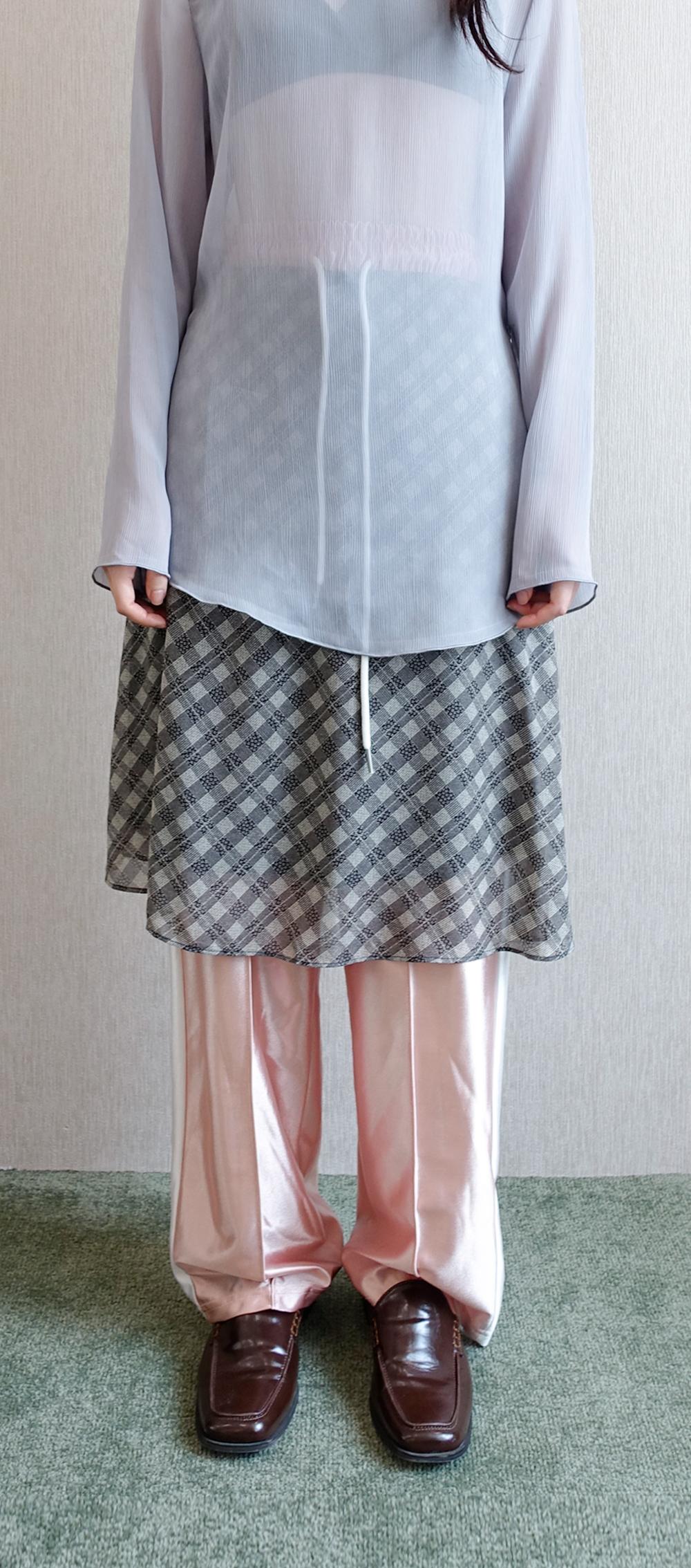 check midi chiffon skirt