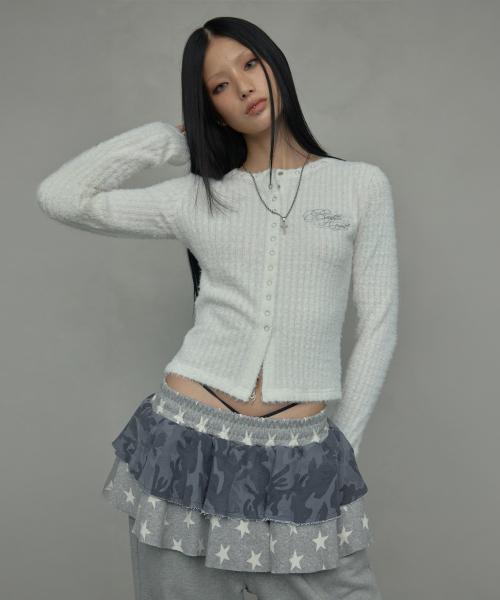 EYELET FLUFFY CARDIGANS_IVORY