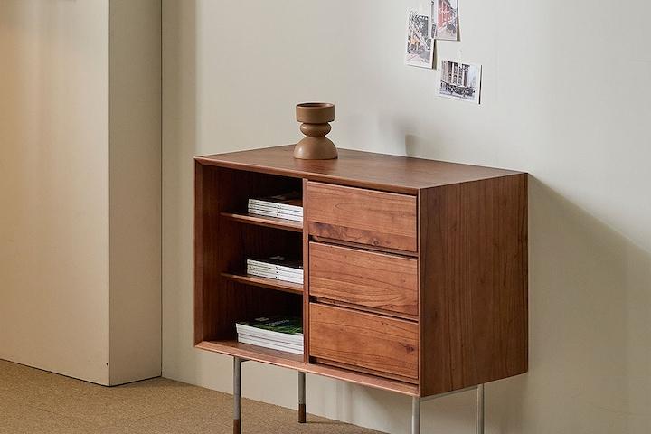 노마딕 원목 오픈 선반형 3단 서랍 수납장 800