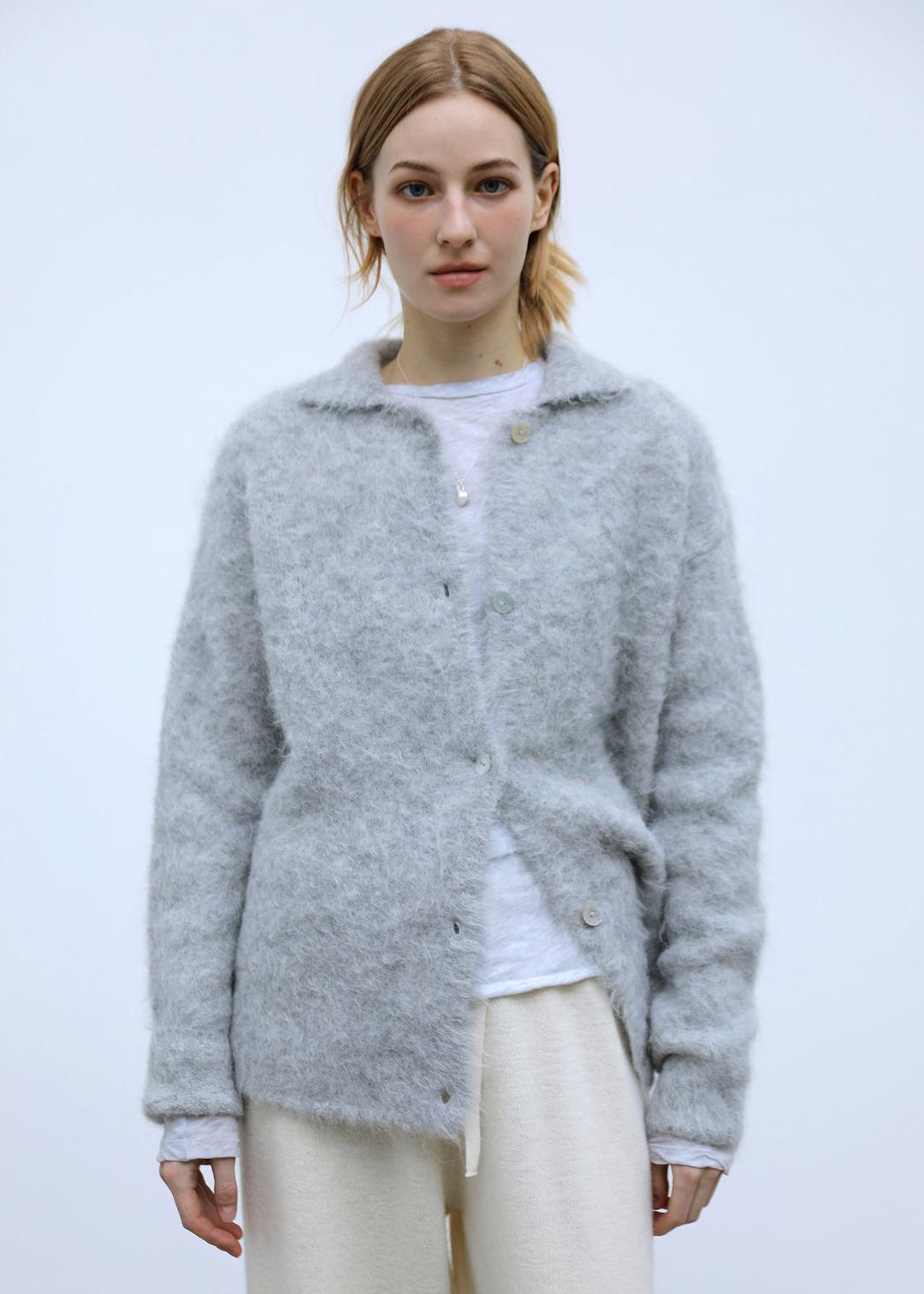 Hairy collar cardigan (그레이)