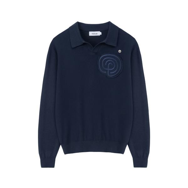 Heart labyrinth soft knit - open collar (navy)