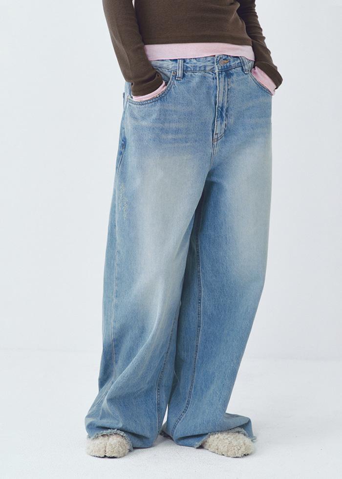 String Detail Cutting Damage Denim Pants_CTD426(Light Blue)