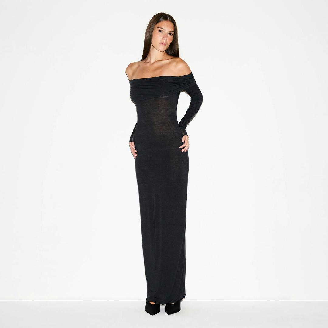 SHEER MODAL OFF THE SHOULDER LONG DRESS | ONYX