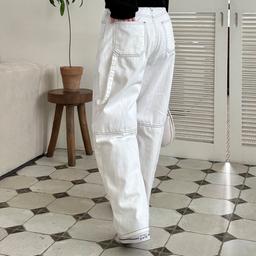 [S-L] 스티치 스트랩 와이드 데님 팬츠 2color