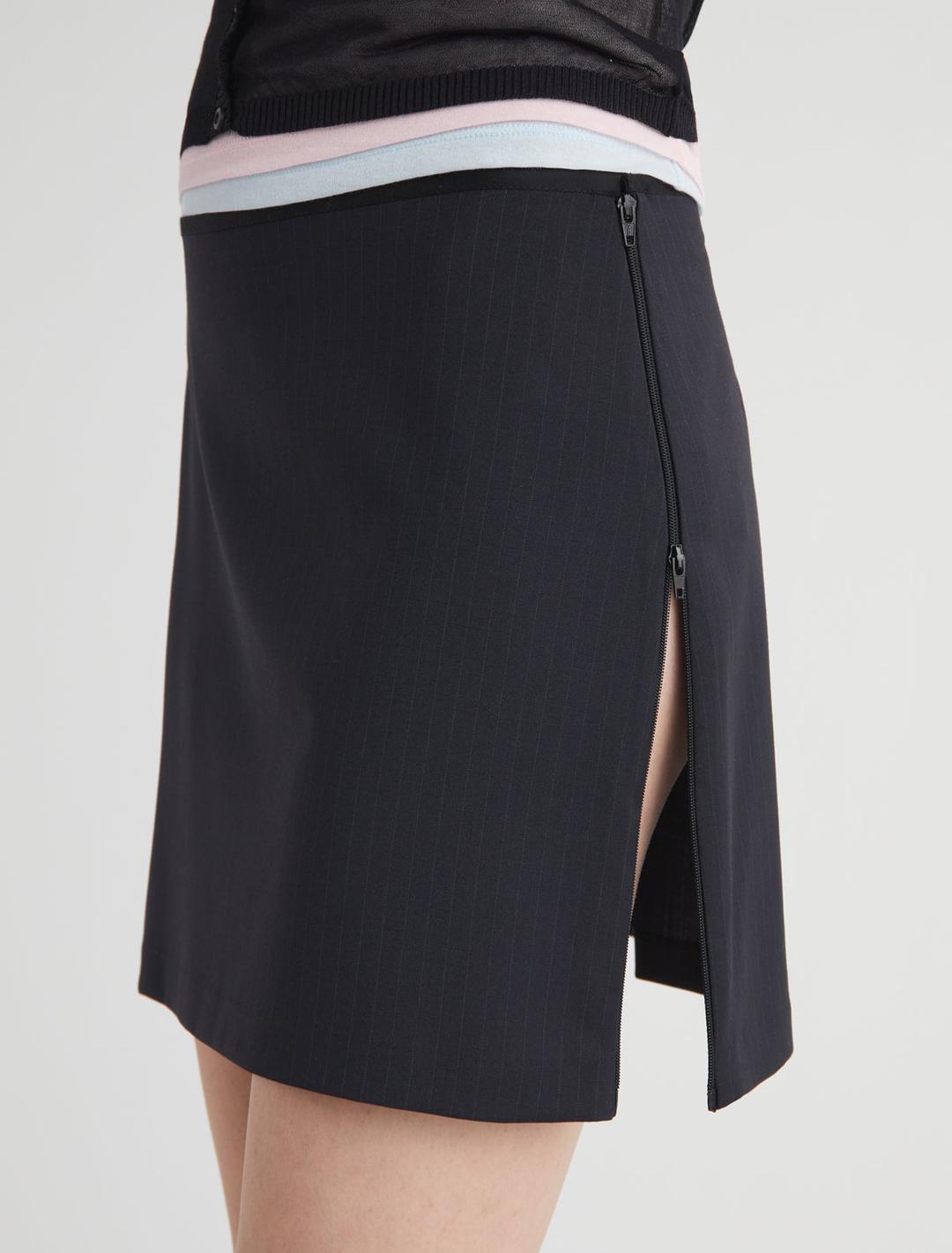 LUMIETI SKIRT-Pinstriped mini skirt with side zippers that open from top to bottom