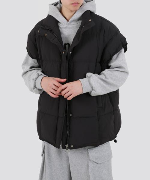 오버핏 스트링 판초 패딩베스트 2COLOR