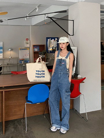 바이클로즈 러버 카고 오버롤 팬츠