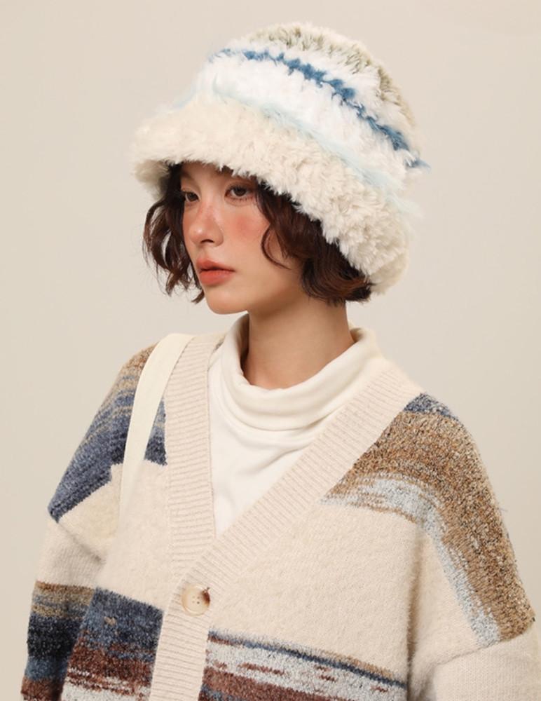 IIING 레트로 컬러 스트라이프 퍼 버킷햇